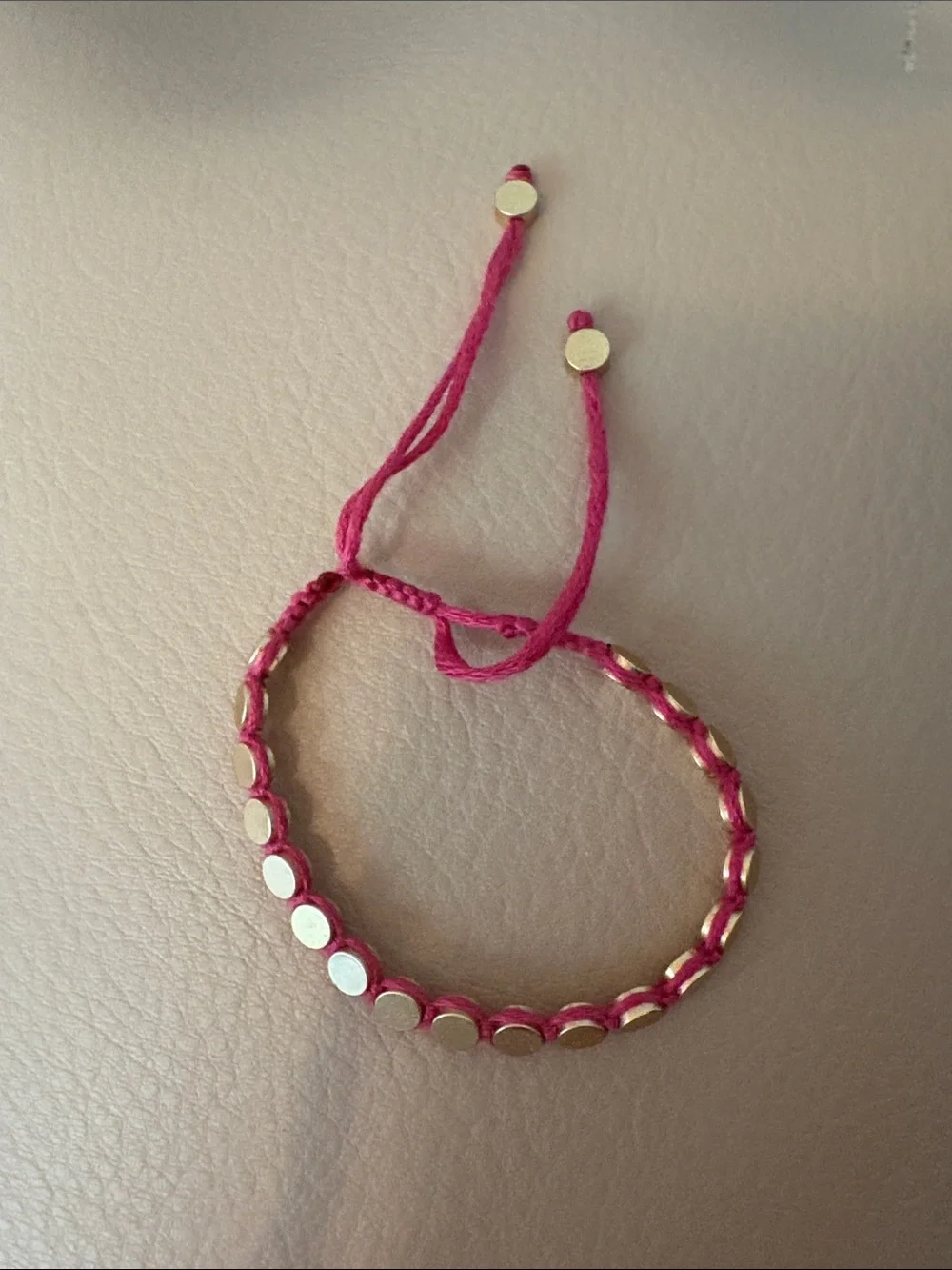 Plunder Hot Pink Cord Bracelet with Gold Discs
